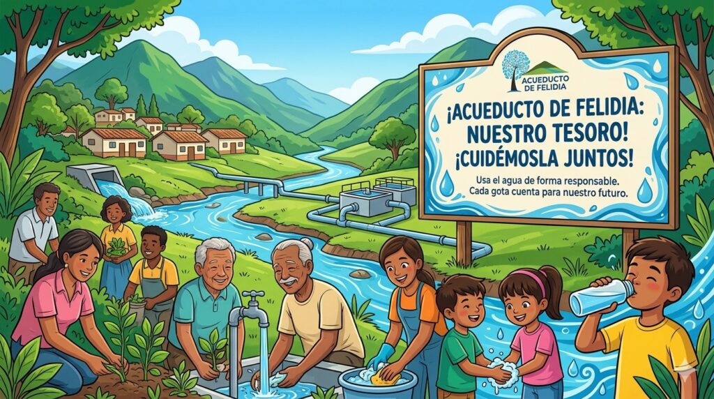 Ilustración educativa sobre el cuidado del agua y recomendaciones para su uso responsable en temporada de verano.